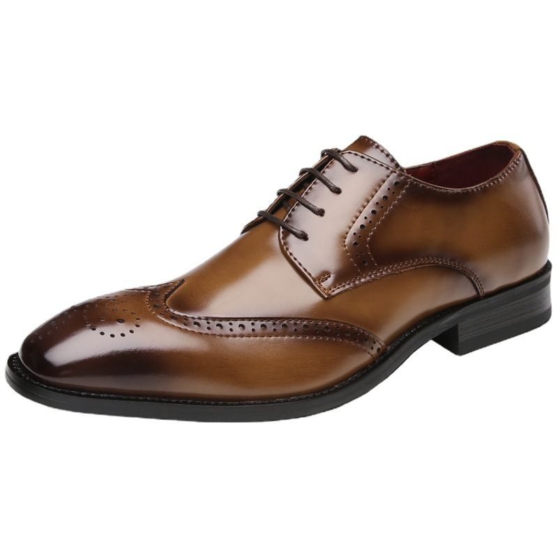 Męskie Buty Wizytowe Brogue Lace Up Pointed Toe Skóra Bydlęca