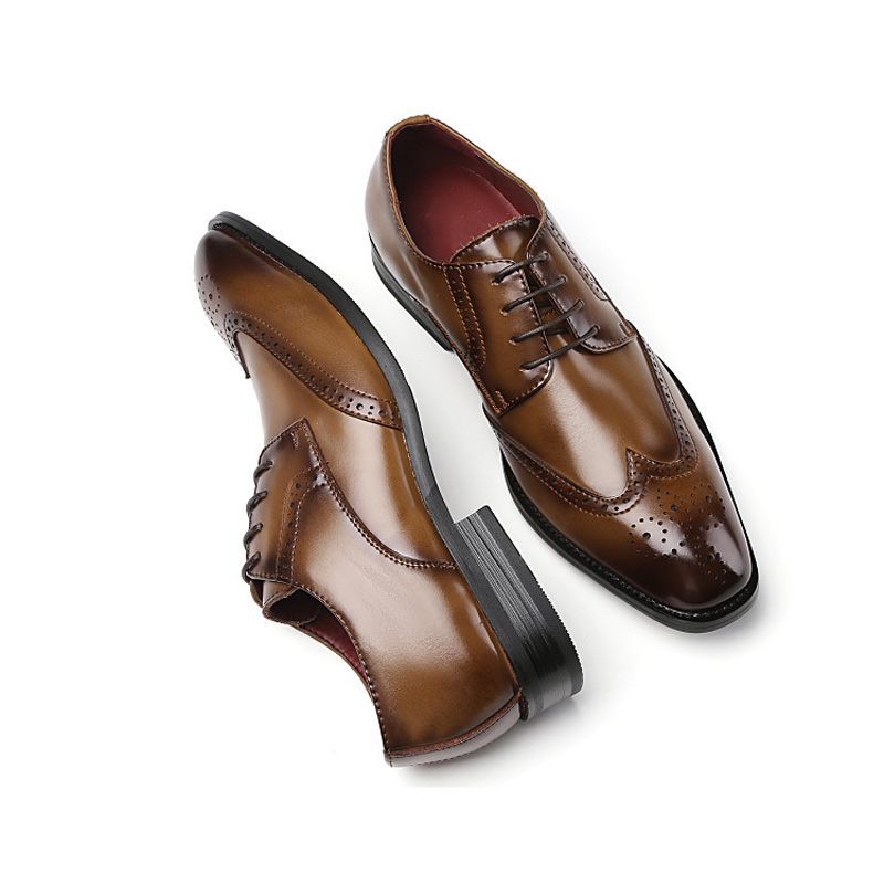 Męskie Buty Wizytowe Brogue Lace Up Pointed Toe Skóra Bydlęca - Brązowy
