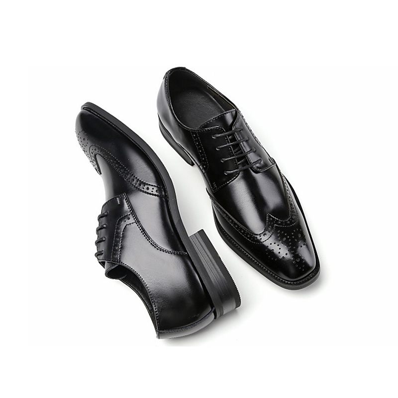 Męskie Buty Wizytowe Brogue Lace Up Pointed Toe Skóra Bydlęca - Czarny
