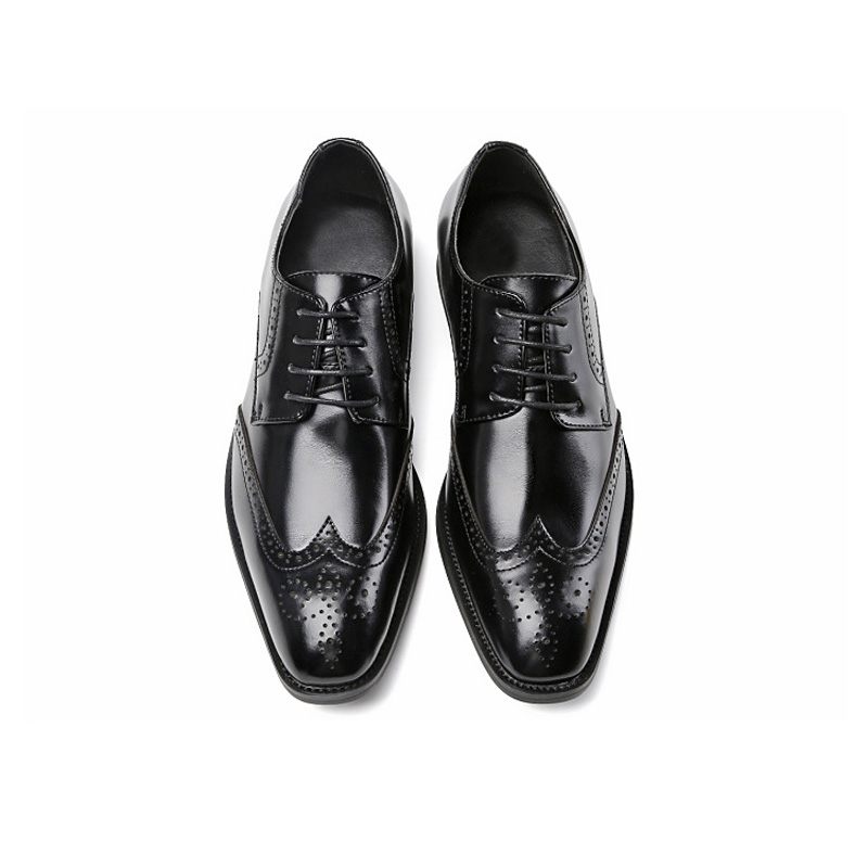 Męskie Buty Wizytowe Brogue Lace Up Pointed Toe Skóra Bydlęca - Czarny