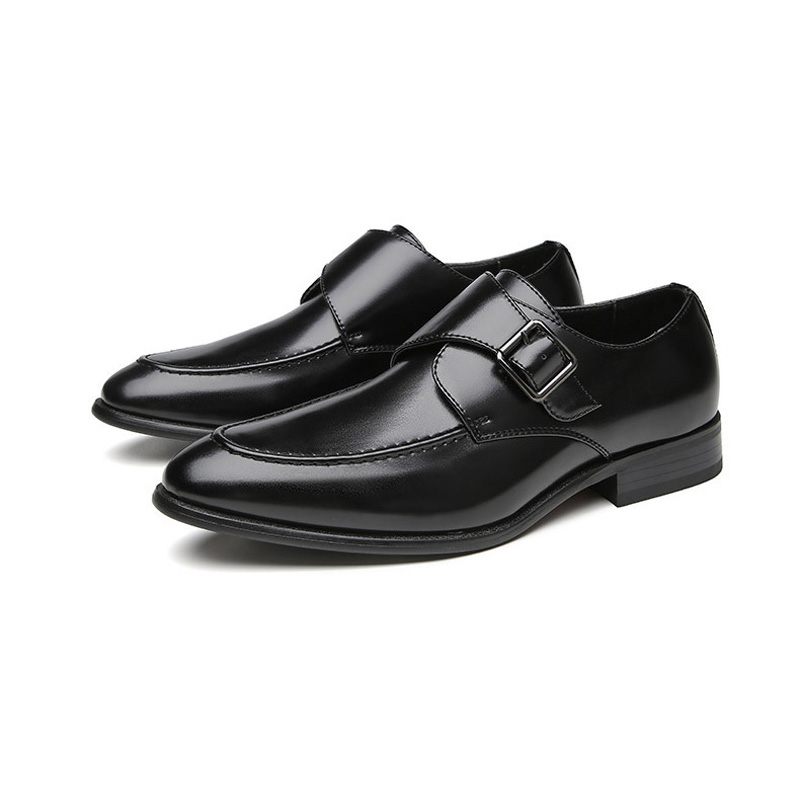 Męskie Buty Wizytowe Monk Klamra Skóra Z Mikrofibry Spiczasty Nosek - Czarny