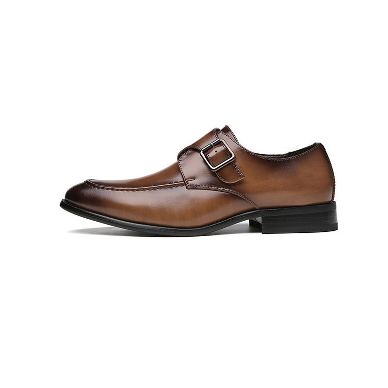 Męskie Buty Wizytowe Monk Klamra Skóra Z Mikrofibry Spiczasty Nosek - Brązowy