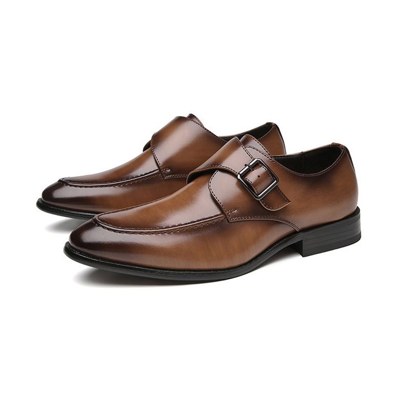 Męskie Buty Wizytowe Monk Klamra Skóra Z Mikrofibry Spiczasty Nosek - Brązowy