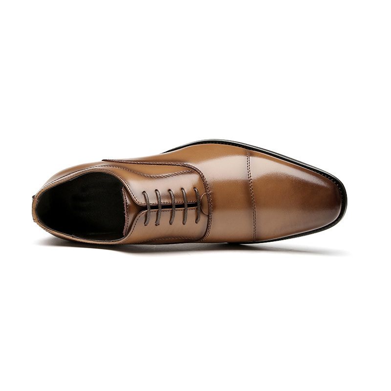 Męskie Buty Wizytowe Oxford Cap Toe Skóra Bydlęca Drewniana Pięta - Khaki