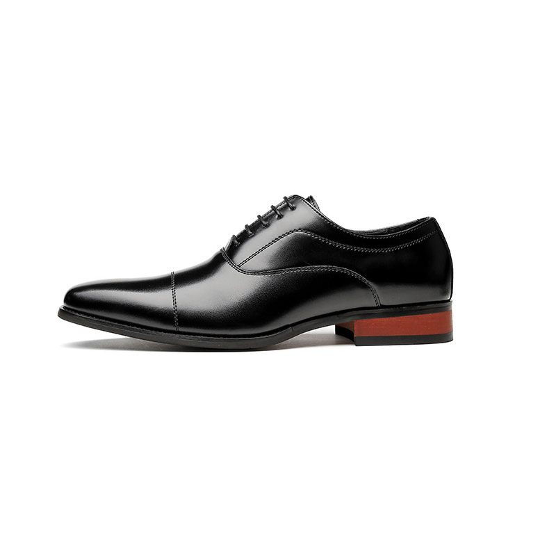 Męskie Buty Wizytowe Oxford Cap Toe Skóra Bydlęca Drewniana Pięta - Czarny
