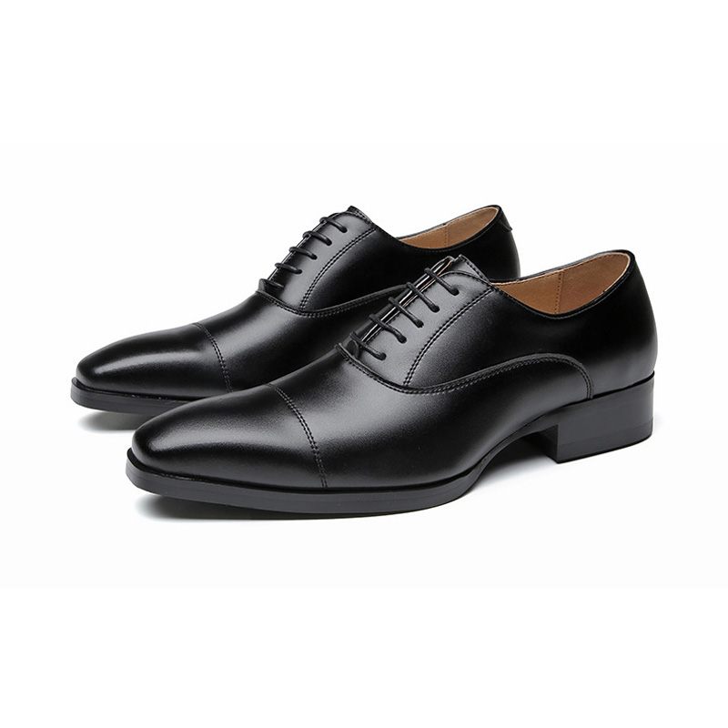 Męskie Buty Wizytowe Oxford Cap Toe Skórzane - Czarny