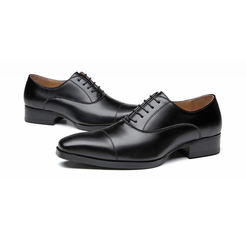 Męskie Buty Wizytowe Oxford Cap Toe Skórzane - Czarny