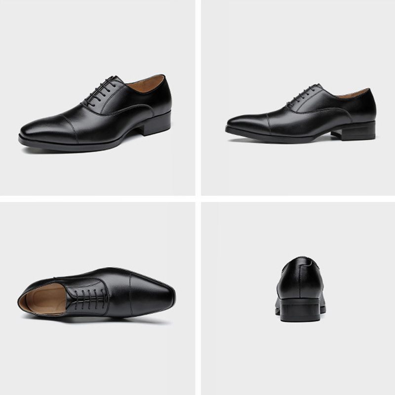 Męskie Buty Wizytowe Oxford Cap Toe Skórzane - Czarny