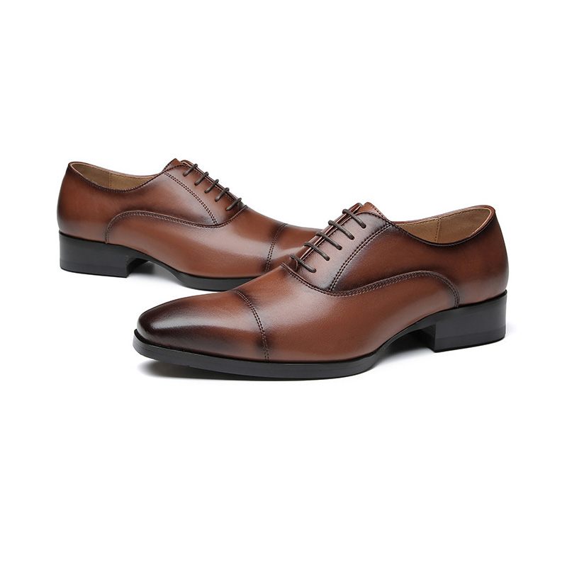 Męskie Buty Wizytowe Oxford Cap Toe Skórzane - Brązowy