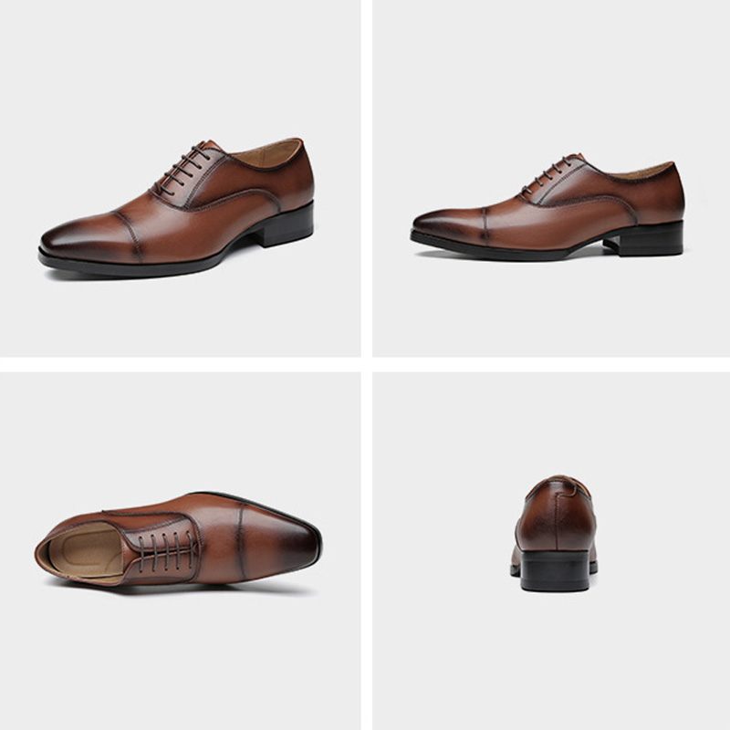 Męskie Buty Wizytowe Oxford Cap Toe Skórzane - Brązowy