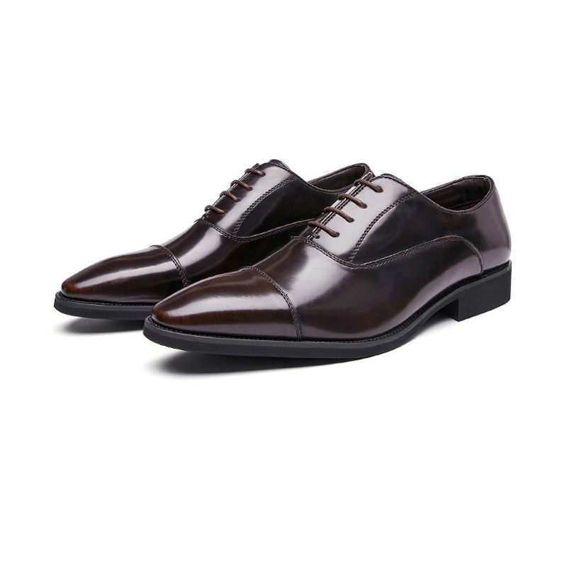 Męskie Buty Wizytowe Oxford Ze Skóry Bydlęcej Szpiczastym Noskiem - Brązowy