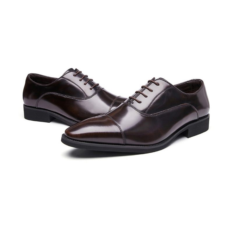 Męskie Buty Wizytowe Oxford Ze Skóry Bydlęcej Szpiczastym Noskiem - Brązowy
